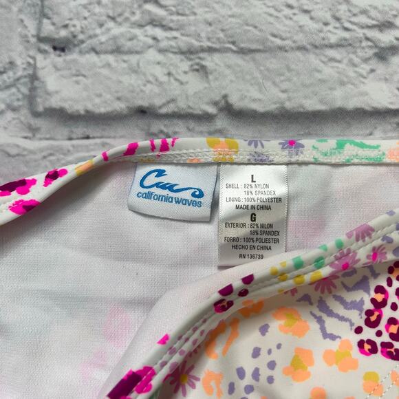 California Waves Juniors Hipster Scoop Bikini Bottoms Multi Neon White L New - Picture 3 of 4
